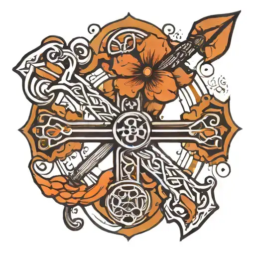 bow arrow cross ichthys symbol tattoo design idea