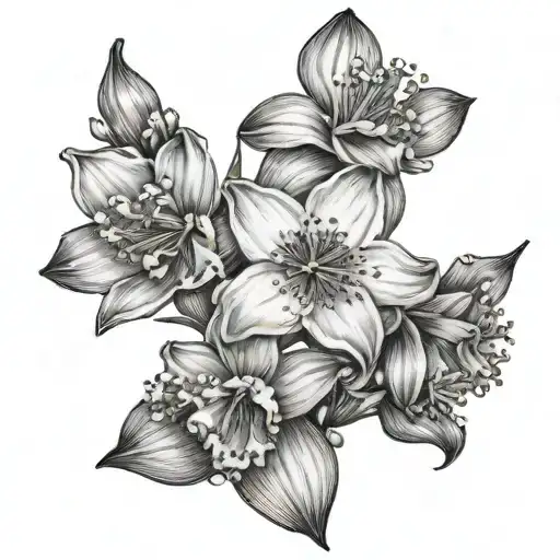 forget me not, daffodil, baby's breath tattoo design idea
