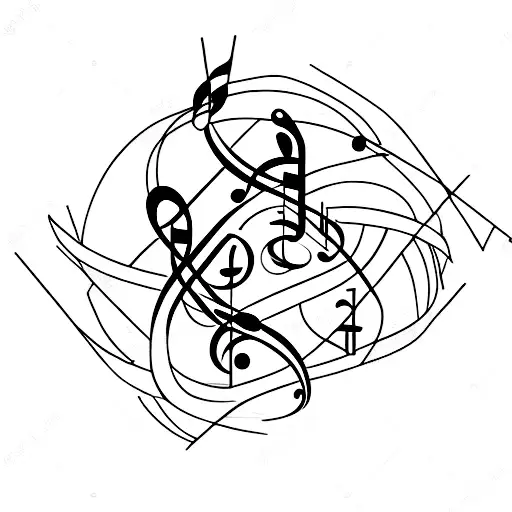 Architectural elements arranged to resemble musical notes tattoo design idea