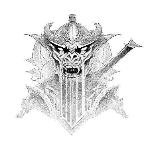 Demon warrior with a sword bastard  tattoo design idea