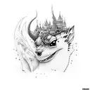 castillo gotico con gargolas y torres con muchos picos tattoo design idea