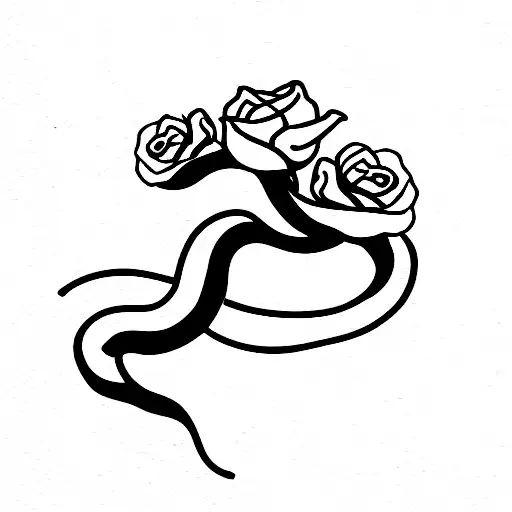snake in roses tattoo design idea