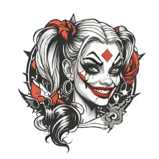 Harley Quinn face smiling  tattoo design idea