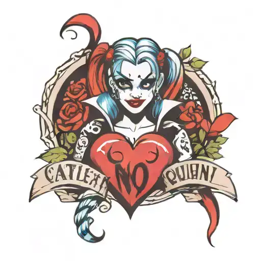 Harley Quinn with a heart and with the name Caitlynn under it tattoo design idea