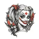 Harley Quinn face smiling  tattoo design idea