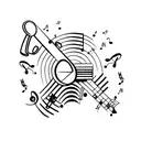 A bartender mixing drinks with musical instruments as ingredients tattoo design idea