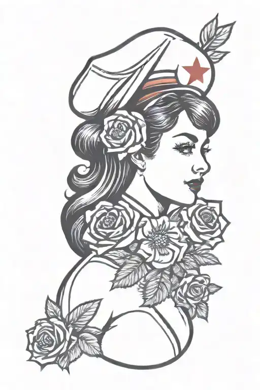 nurse with flowers tattoo design idea