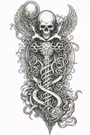 plaque doctor holding caduceus and chaos symbol  tattoo design idea