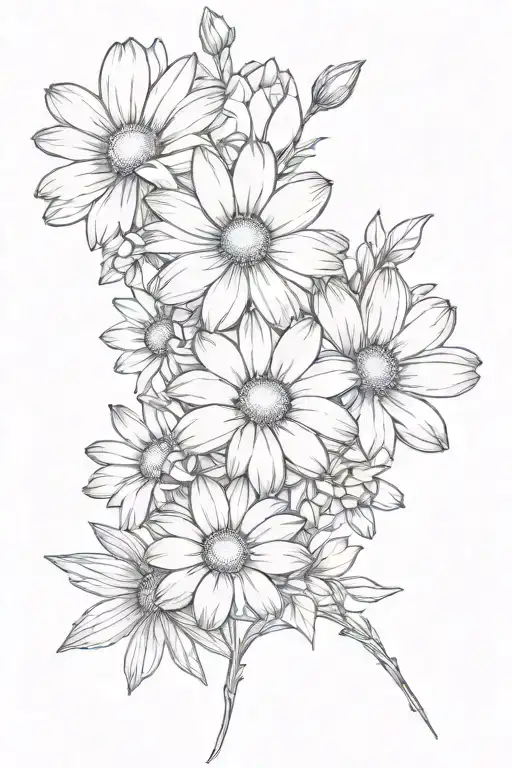 Sketch "Daisy And Cosmos Flower Intertwined" Tattoo Idea BlackInk AI