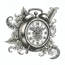 "NOW" in digital font seen on alarm clock tattoo design idea