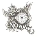 "NOW" in digital font seen on alarm clock tattoo design idea