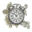 "NOW" in digital font seen on alarm clock tattoo design idea