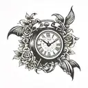 "NOW" in digital font seen on alarm clock tattoo design idea