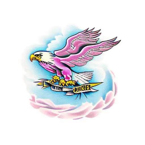 eagle with pink rose tattoo design idea