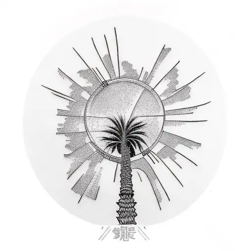 boombox palm tree tattoo design idea