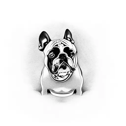 French bull dog with his daddy owner walking through the woods tattoo design idea