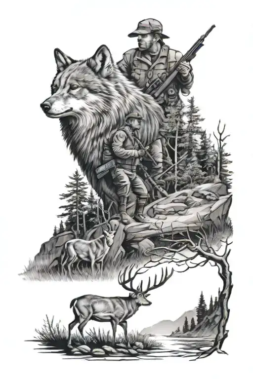 outdoors hunting scene tattoo design idea