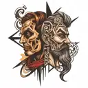 crossroads and man sitt Two faces tattoo design idea