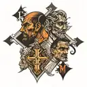 crossroads and man sitt Two faces tattoo design idea