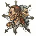 crossroads and man sitt Two faces tattoo design idea