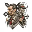 crossroads and man sitt Two faces tattoo design idea