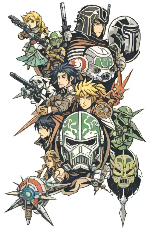 Star Wars, Naruto, attack on titan, Yugioh, pokemon, and lord of the rings tattoo design idea