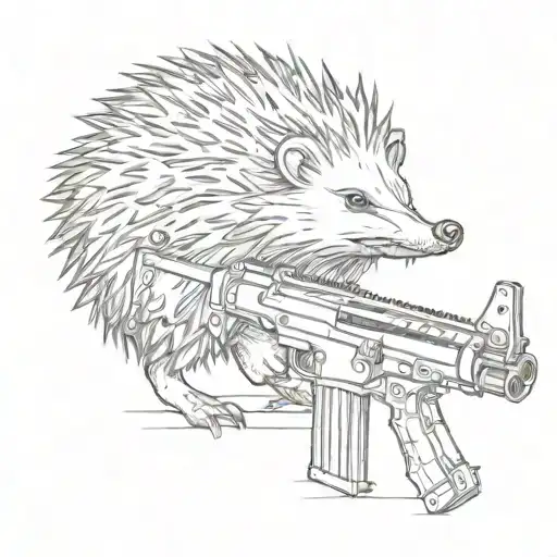 An angry Hedgehog with a Kalashnikov assault rifle  tattoo design idea