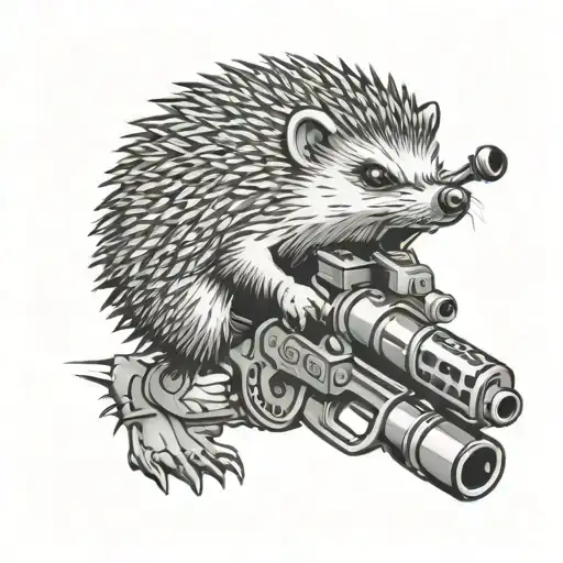 Angry Hedgehog with a machine gun  tattoo design idea