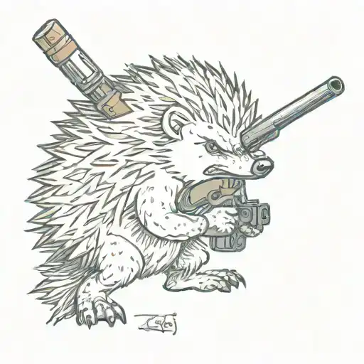 Angry Hedgehog with a gun tattoo design idea