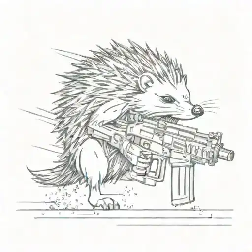 Angry Hedgehog with a machine gun  tattoo design idea