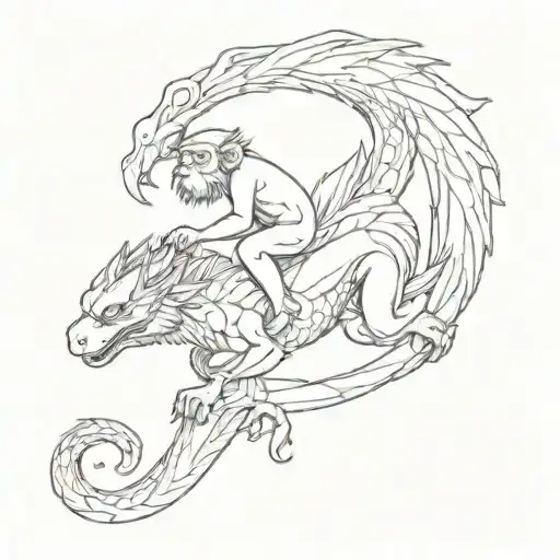 monkey riding a dragon tattoo design idea