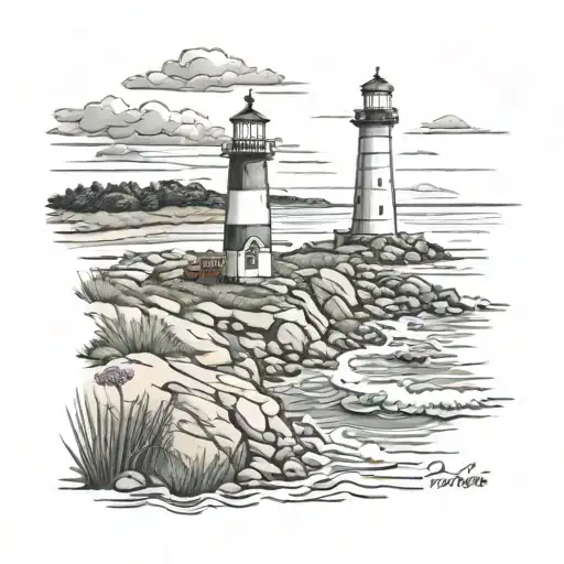 cape cod sea shore with light house tattoo design idea