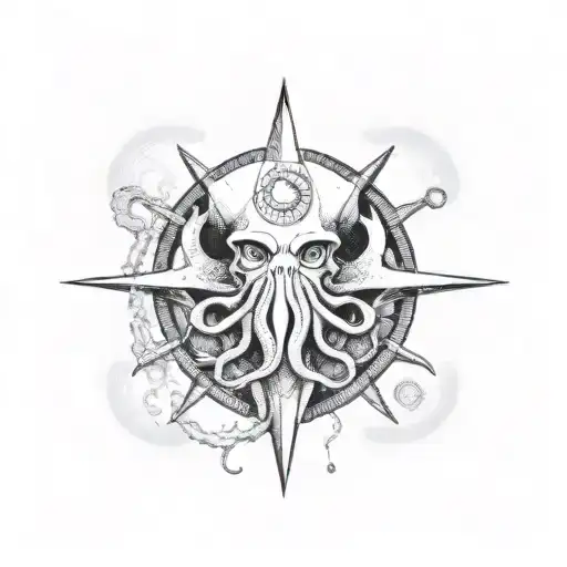 Cthulhu with a compass tattoo design idea