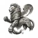 A tattoo design of a warrior with a lion head and wings, symbolizing strength and loyalty tattoo design idea