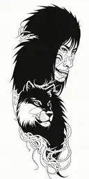 A tattoo design combining elements of Itachi Uchiha and a lion in a Japanese style tattoo design idea