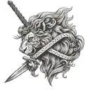 A sword-wielding warrior lion showcasing endurance and kindness tattoo design idea