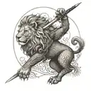 A sword-wielding warrior lion showcasing endurance and kindness tattoo design idea