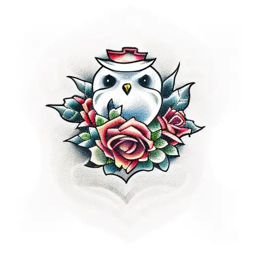 lock shaped as heart with roses and vines around. 3 small birds in the background tattoo design idea