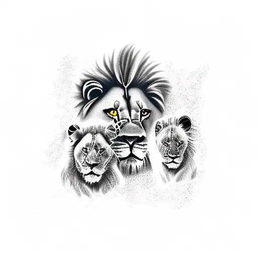 Lion with 2 angels tattoo design idea