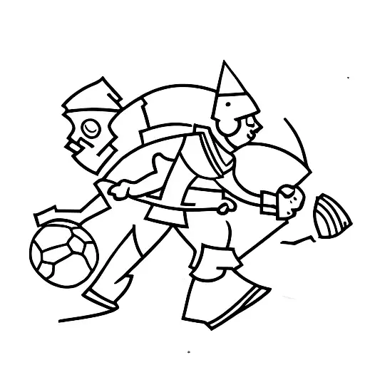 A minimalist silhouette of a soldier kicking a soccer ball with the number 11 on the jersey tattoo design idea