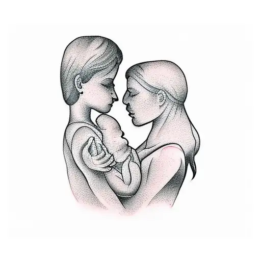 A tattoo design of a mother and child silhouette within a redwood tree, symbolizing the bond between parent and child tattoo design idea