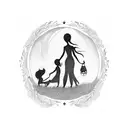 A tattoo design of a mother and child silhouette within a redwood tree, symbolizing the bond between parent and child tattoo design idea