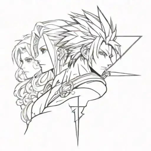 Final Fantasy 7 with Cloud, Zack and Aerith symbols tattoo design idea