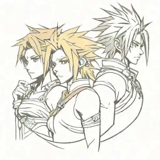  Final Fantasy 7 Cloud, Zack et Aerith tattoo design idea