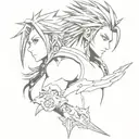 Create a custom Final Fantasy VII tattoo design with Cloud, Zack and Aerith symbols tattoo design idea