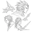 Create a custom Final Fantasy VII tattoo design with Cloud, Zack and Aerith symbols tattoo design idea