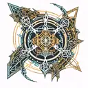 Compound bow, Fire show tattoo design idea