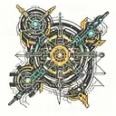 Compound bow, Fire show tattoo design idea