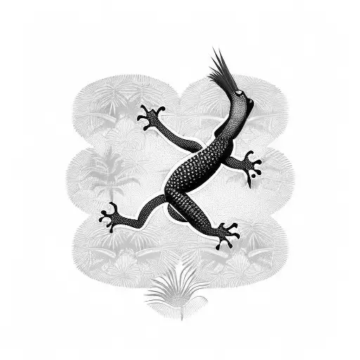 Gecko with Palm trees on its Skin. Tradition Tribal Tattoo  tattoo design idea