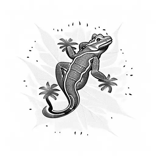 Gecko with Palm trees  tattoo design idea